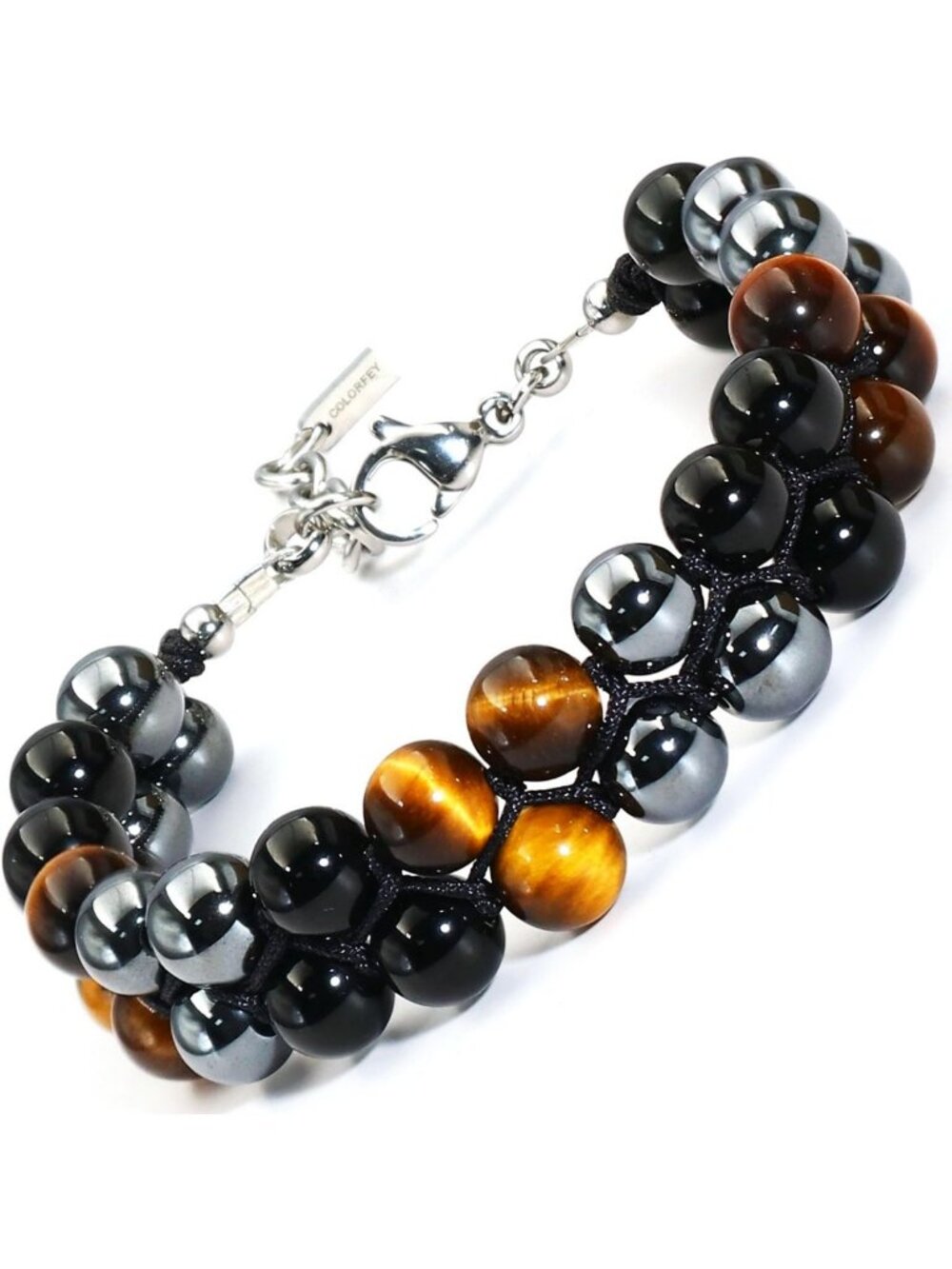 Men's Healing Crystal Bracelet - Tiger Eye, Black Obsidian, Hematite Beads, 8mm